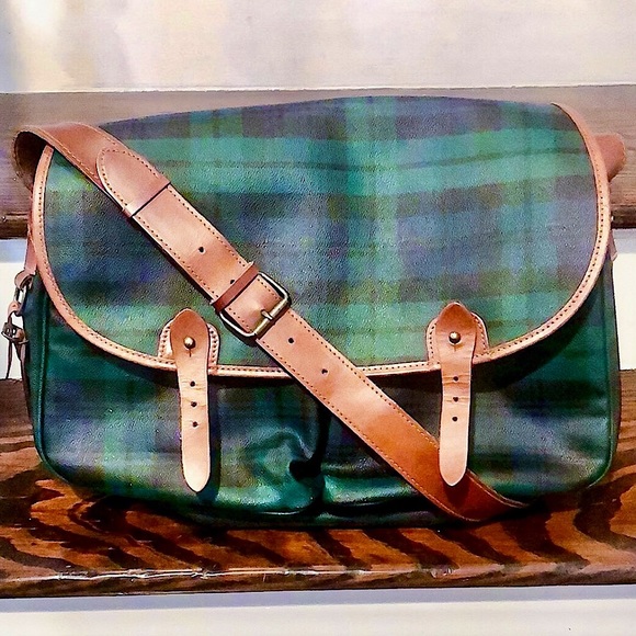 K RALPH LAUREN Black Watch Plaid Crossbody Messenger Camp School College Bag - Picture 1 of 17